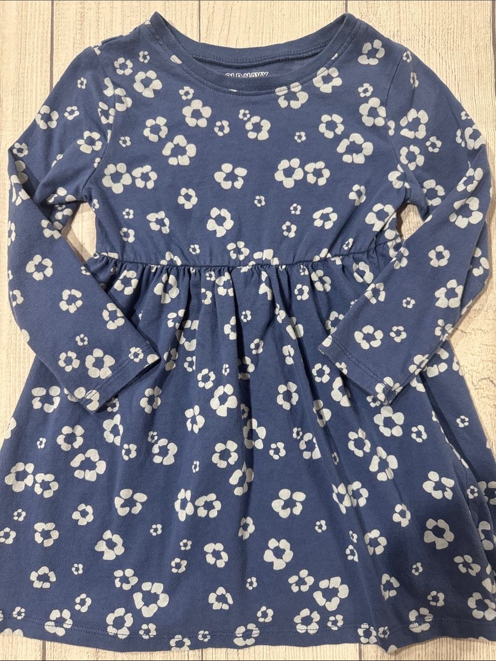 Old Navy Toddler Girls Blue Floral Print Long-Sleeve Dress